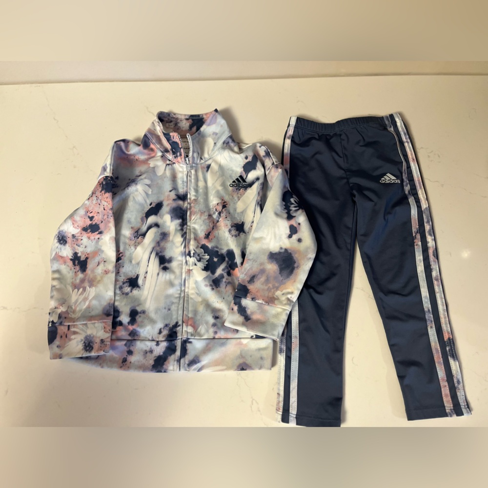 Adidas Toddler Floral Print Tracksuit with Matching Joggers